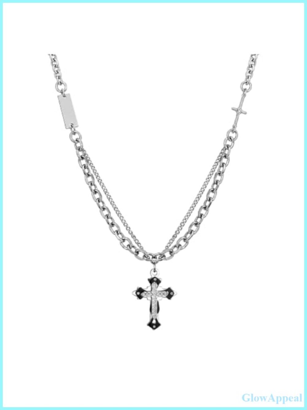 Gothic Silver Cross Pendant Necklace Titanium Steel Chunky Chain